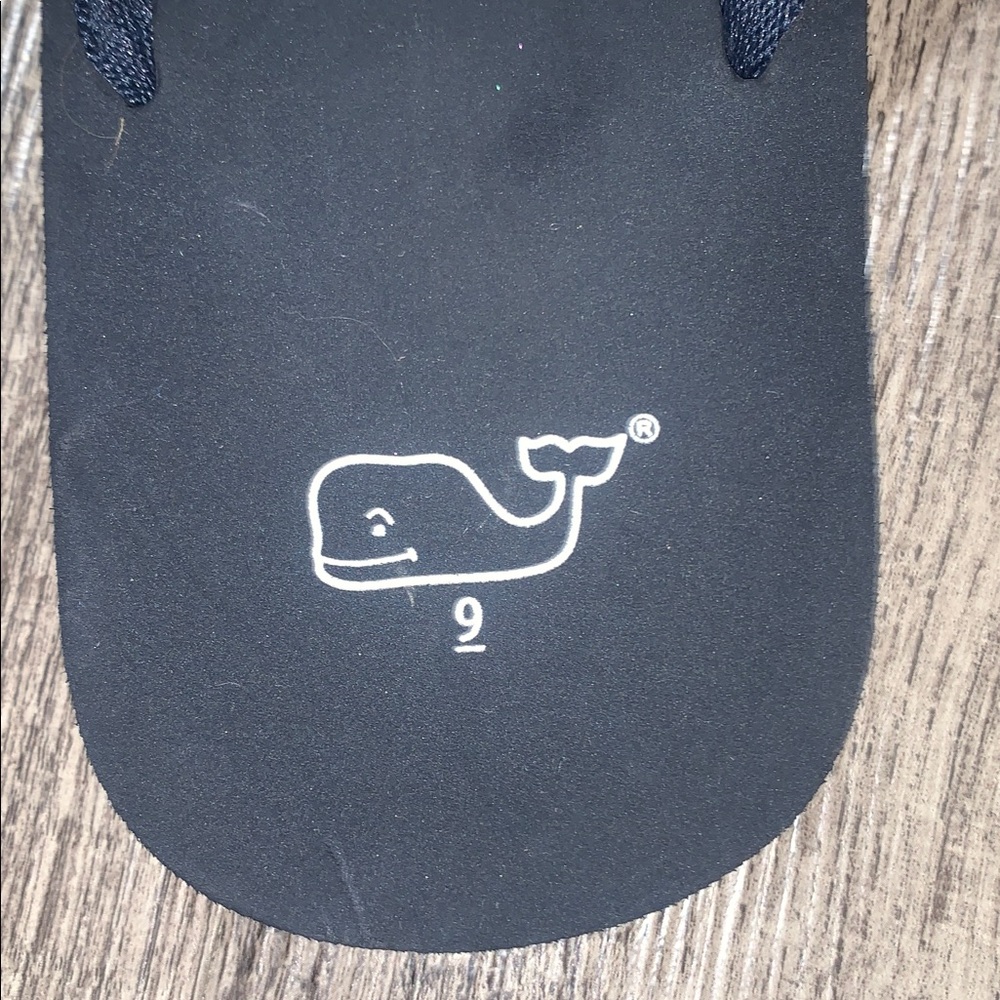 Vineyard Vines Black Flip Flop Sandals with Turquoise Whale Pattern - Picture 4 of 5